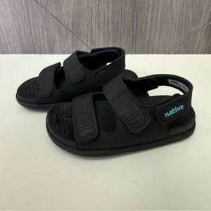 Native Toddler Black Sandals with Blue Logo